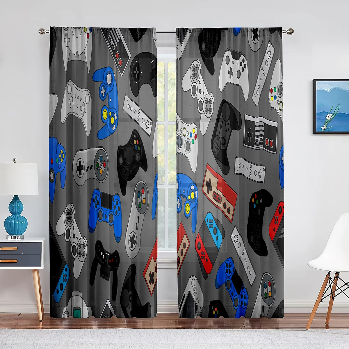 Retro Gaming Youtube - Retro videospelcontrollerpatroon gordijnen voor gamingkamer, kinderkamer,